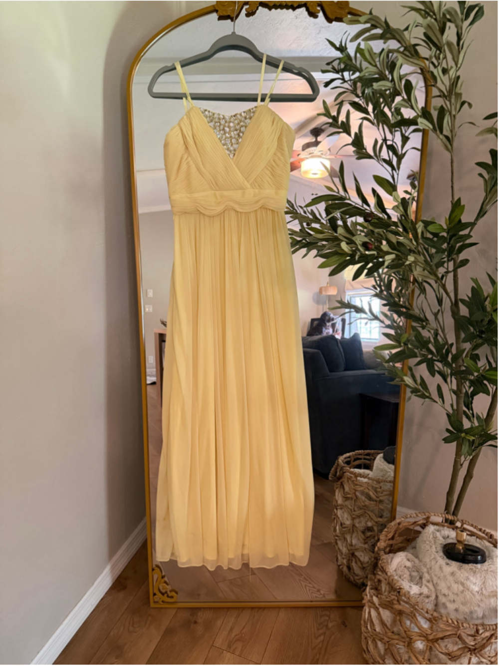 Cache Yellow Maxi Dress Embellished Neckline Strapless Prom Formal 8